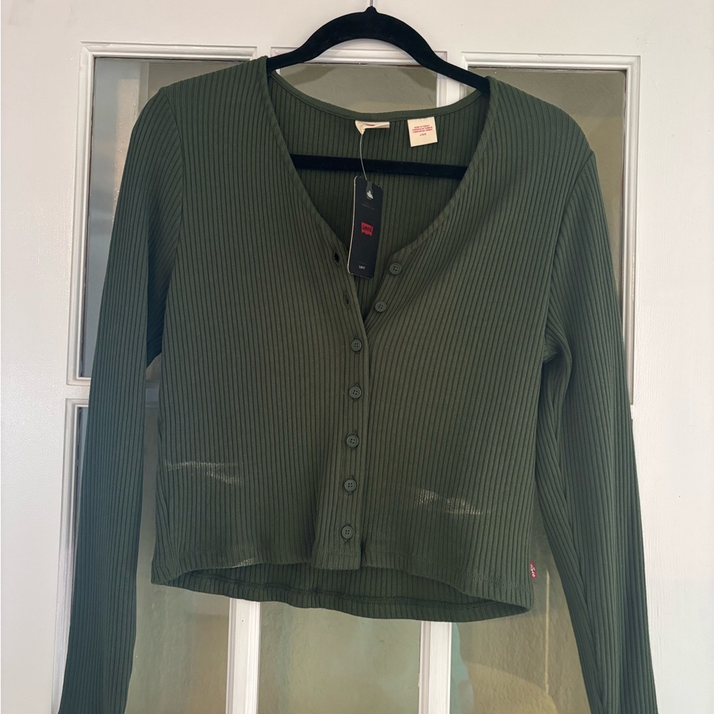 Levi's Olive Button-Up Ribbed Top